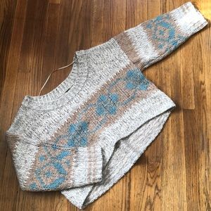 Free people cropped sweater blue brown chunky